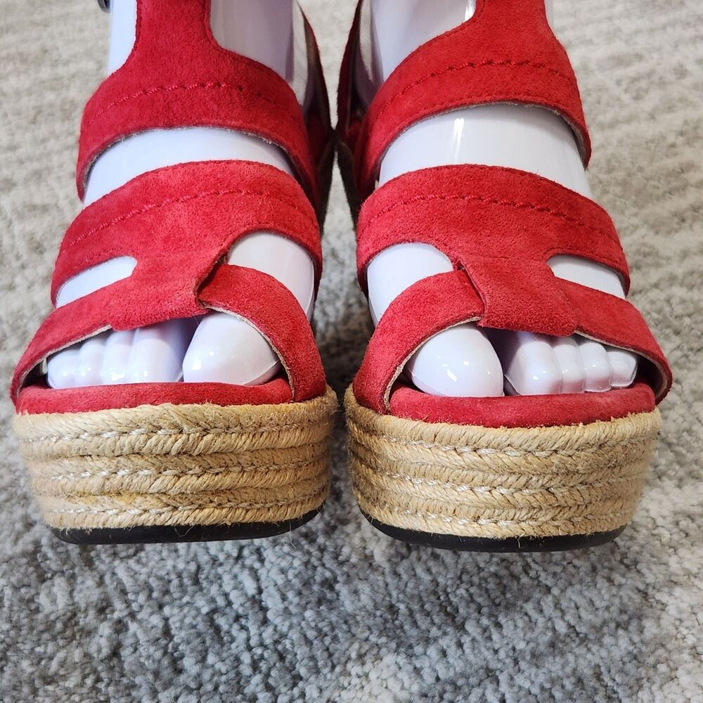 UGG Lauri espadrille platform wedge sandals red suede size 6.5 - Picture 3 of 11
